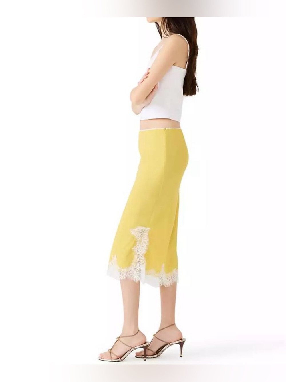Steve Madden Cynthia Midi Skirt Large NWT Lime Green A-Line - Picture 2 of 8